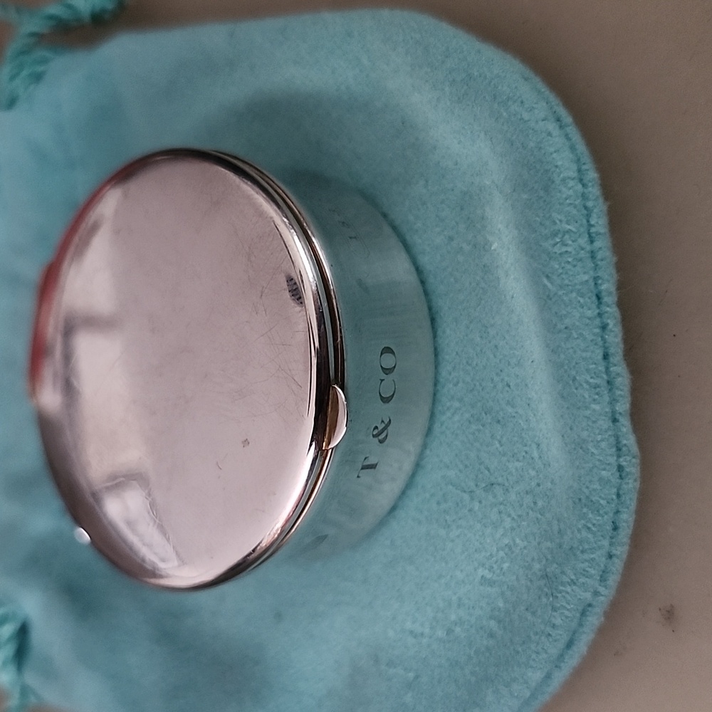 Tiffany & Co. 1837 Sterling Silver Round Pill Trinket Box With Blue Pouch